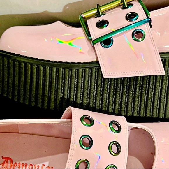 NIB- Dolls Kill x Demonia Baby Pink Holo Creeper Mary Jane - Picture 9 of 13